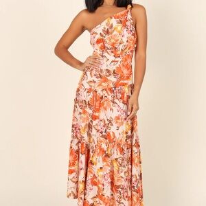 Floral One-Shoulder Midi Dress